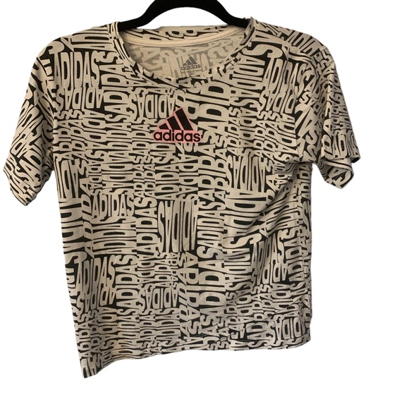 Adidas AOP Shirt Youth Large Size 14 White Black Graphic Kids All Over print tee - Picture 1 of 3
